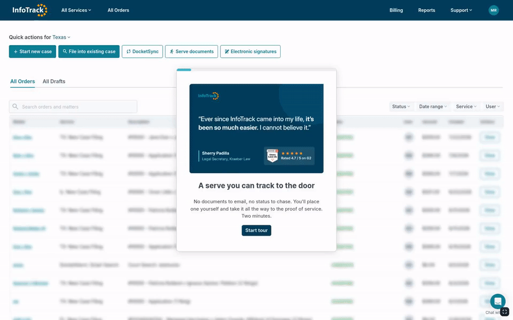 Placing a serve in InfoTrack: upload, choose a server, track every attempt
