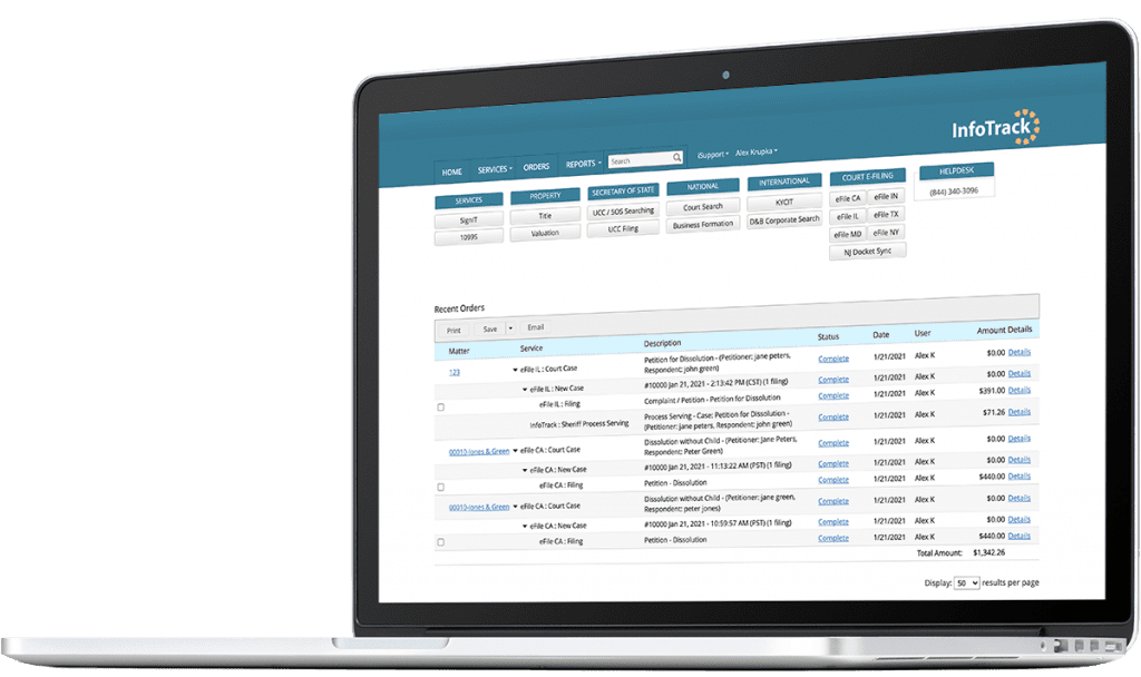 InfoTrack dashboard