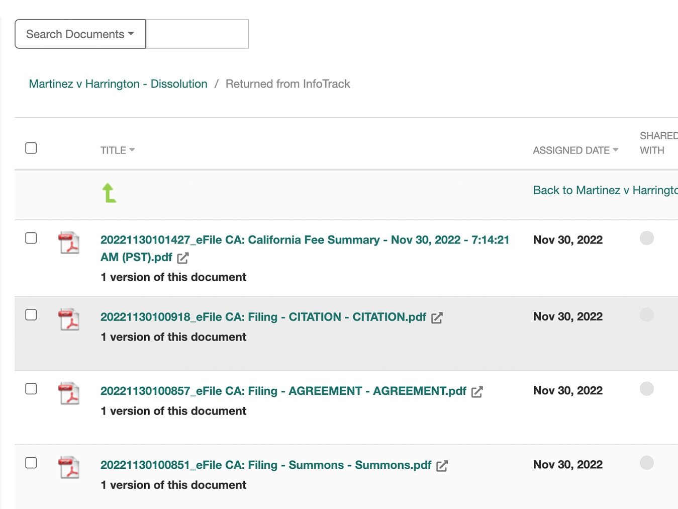 MyCase returned documents