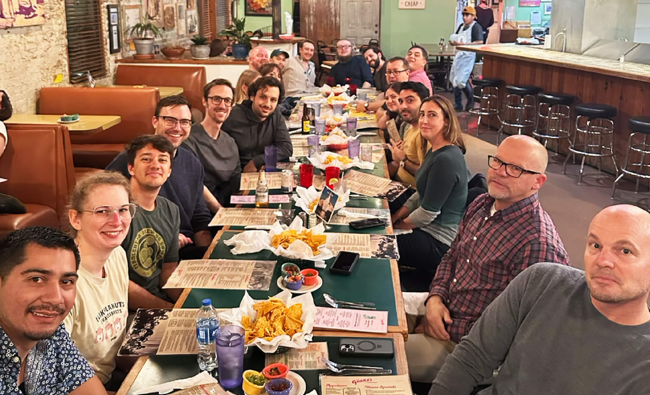 Team members out to eat at a restaurant